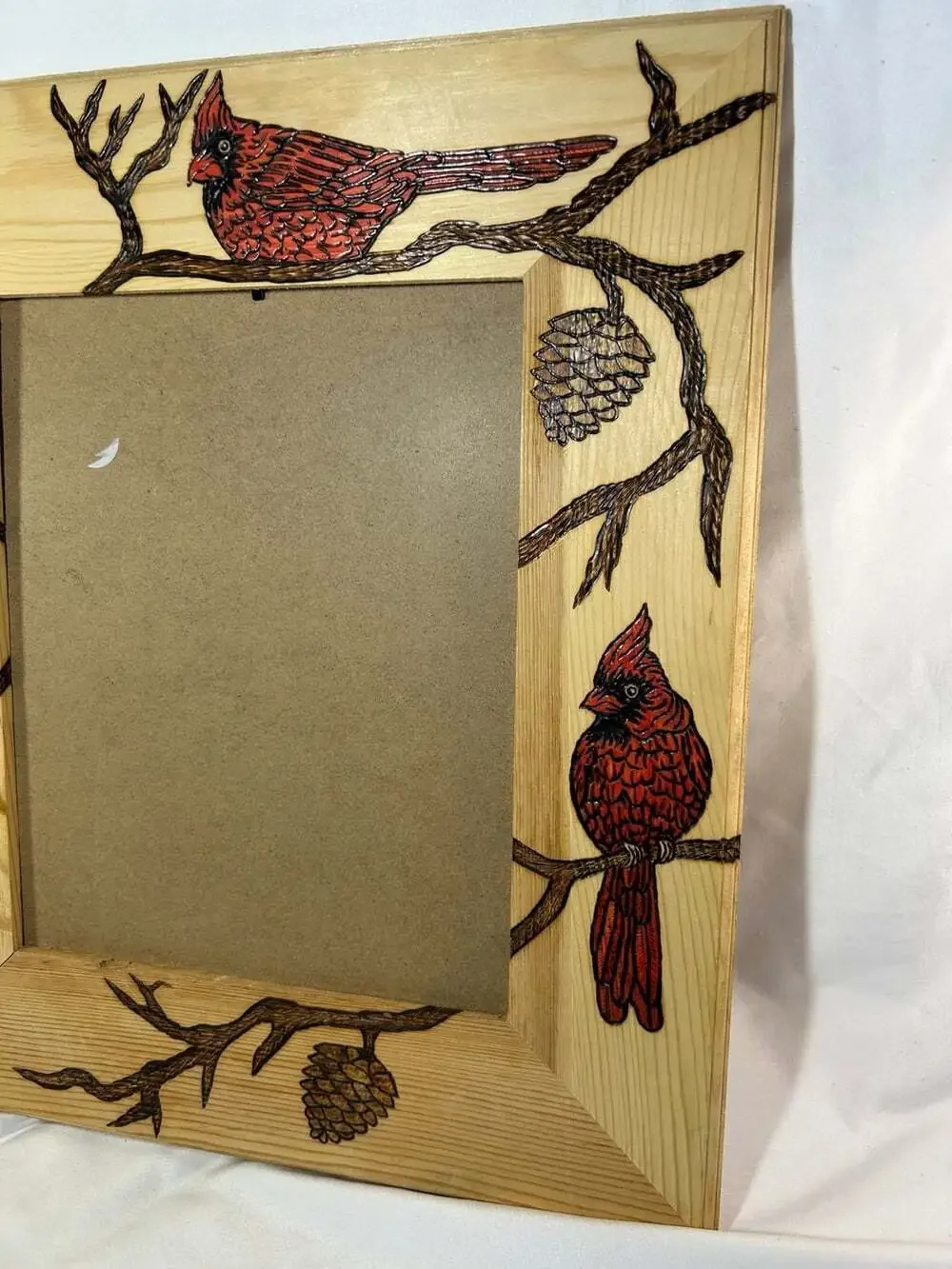 Red Cardinal pinewood rustic picture frame country core 8x10 burned art NO Glass